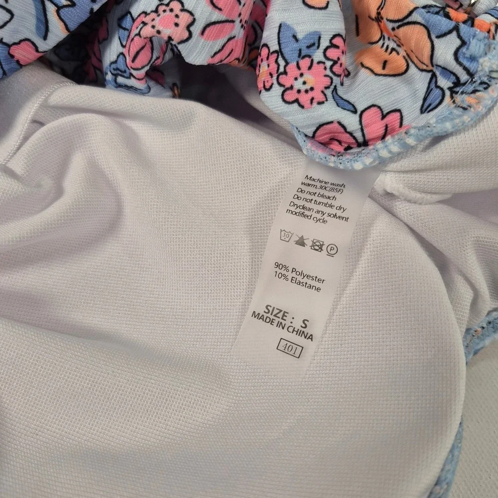 Floral Ribbed One Piece Swimsuit Sweetheart Neckline Side Tie Size Small‎ NWOT